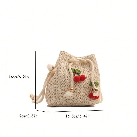 Beige Fashionable Women's Strawberry Shoulder Diagonal Crossbody Handbag - Picture 2 of 10